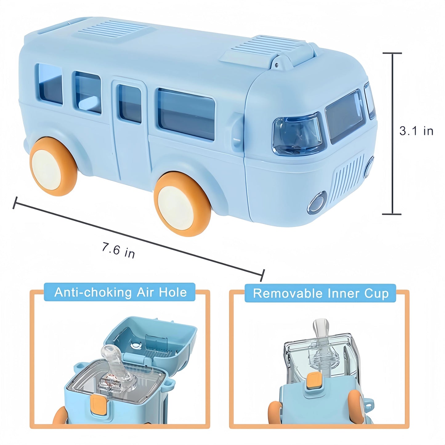 Kids Water Bottle Bus Shape – Portable & Detachable Cup | 480ml