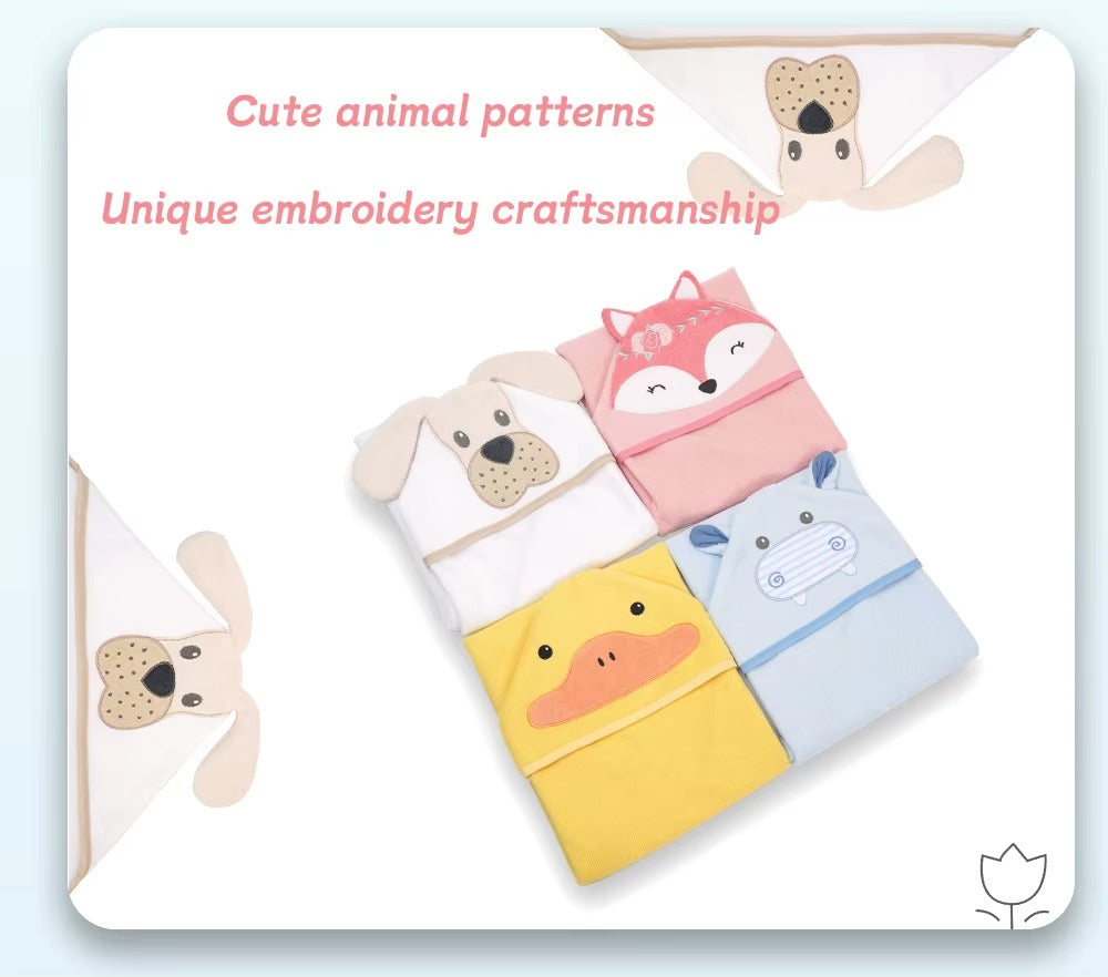Baby Bath Towel Cartoon Animal Hooded 100% Cotton, Ultra Soft & Absorbent 76 x 76 cm