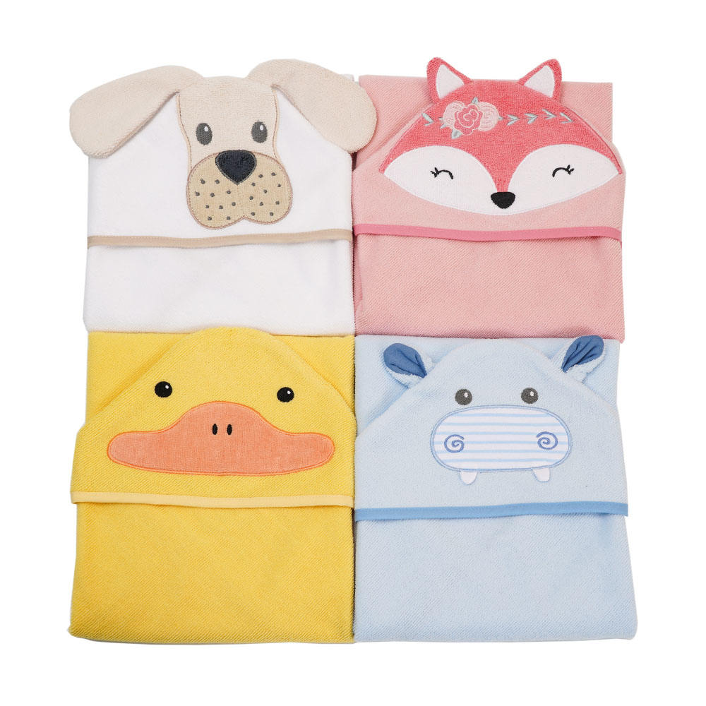 Baby Bath Towel Cartoon Animal Hooded 100% Cotton, Ultra Soft & Absorbent 76 x 76 cm