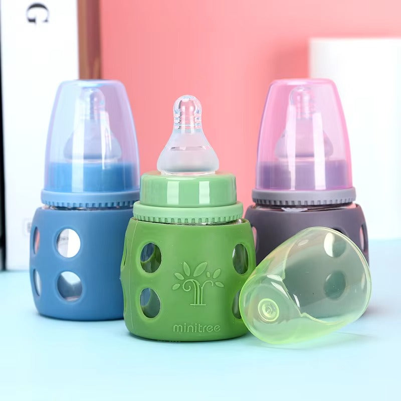 MiniTree Glass Feeding Bottle 60mL (2oz) – Regular Neck, BPA-Free, Silicone Sleeve
