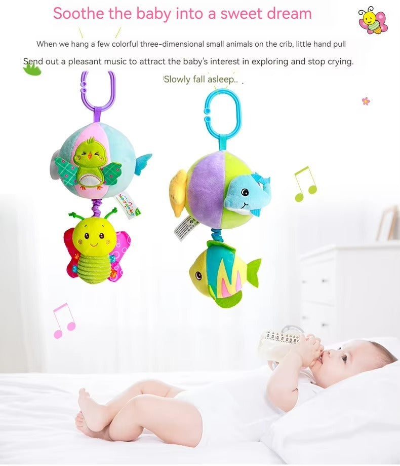 Hanging Toy Musical – Plush Flower Ball Ring with Bell Sound