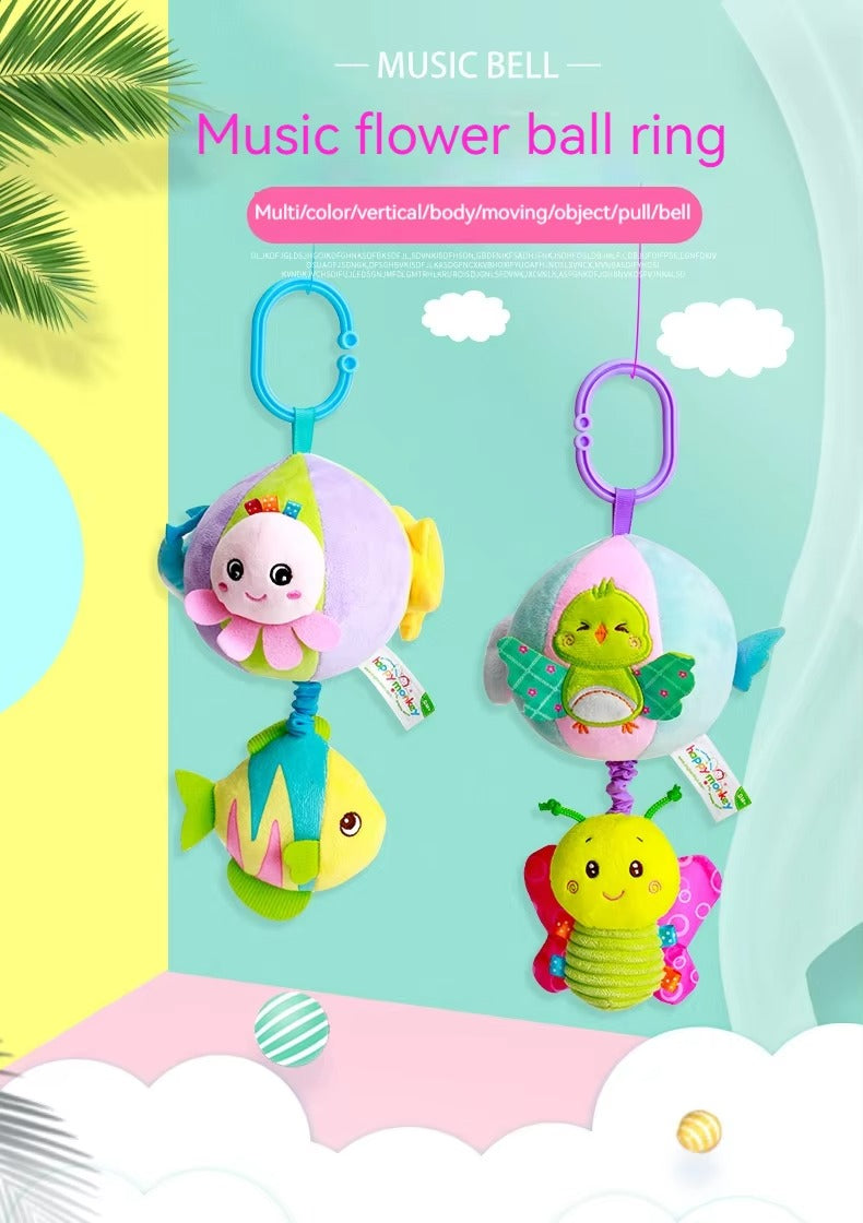 Hanging Toy Musical – Plush Flower Ball Ring with Bell Sound