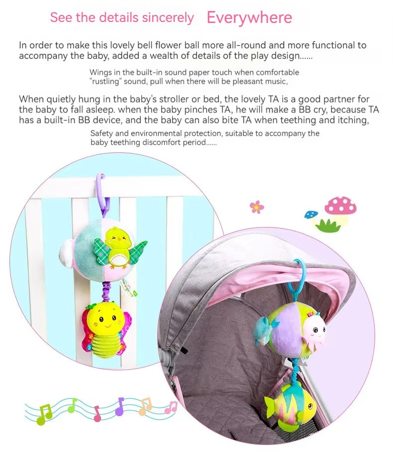Hanging Toy Musical – Plush Flower Ball Ring with Bell Sound