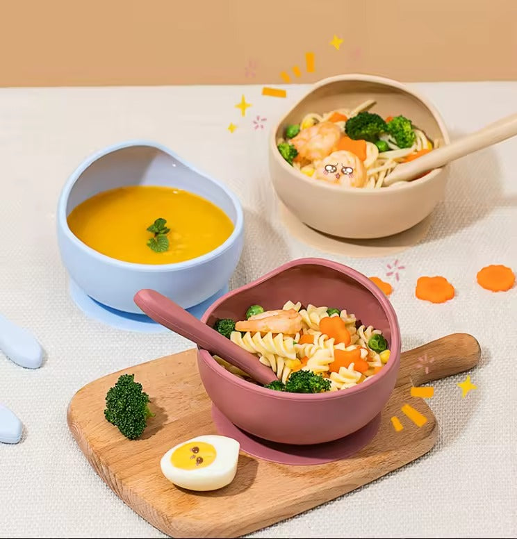 Baby Feeding Bowl with Spoon Food Grade Silicone  – BPA Free, Suction Base