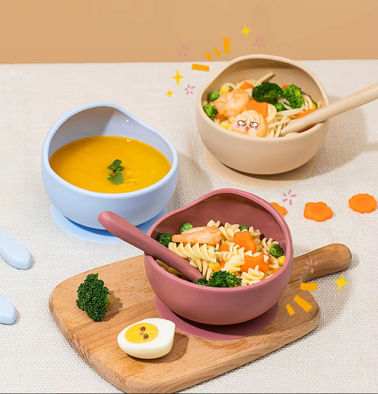 Baby Feeding Bowl with Spoon Food Grade Silicone  – BPA Free, Suction Base
