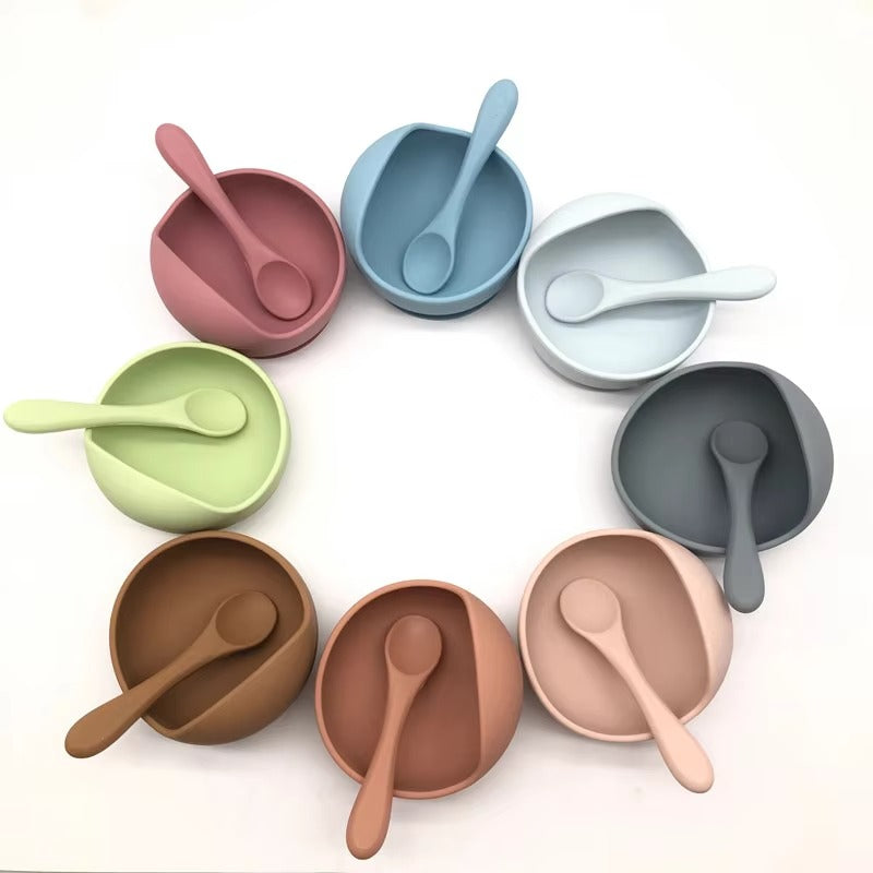 Baby Feeding Bowl with Spoon Food Grade Silicone  – BPA Free, Suction Base
