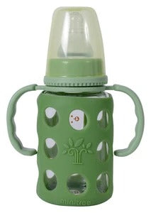 MiniTree Glass Feeding Bottle with Handles & Silicone Cover – 120mL (4oz), BPA-Free