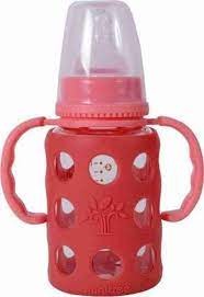 MiniTree Glass Feeding Bottle with Handles & Silicone Cover – 120mL (4oz), BPA-Free