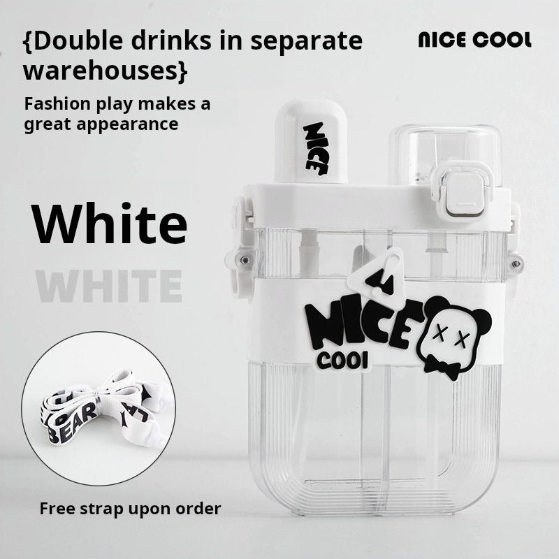 Kids Water Bottle Double Compartment  Dual Drinking Design with Strap (600 ml)