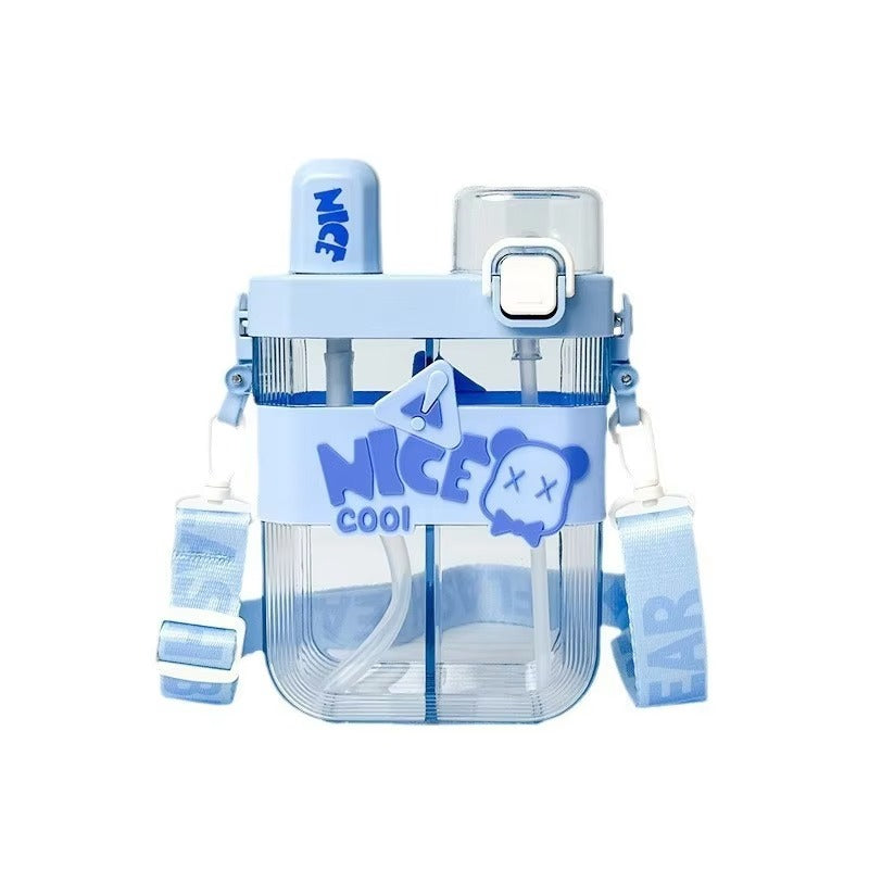 Kids Water Bottle Double Compartment  Dual Drinking Design with Strap (600 ml)