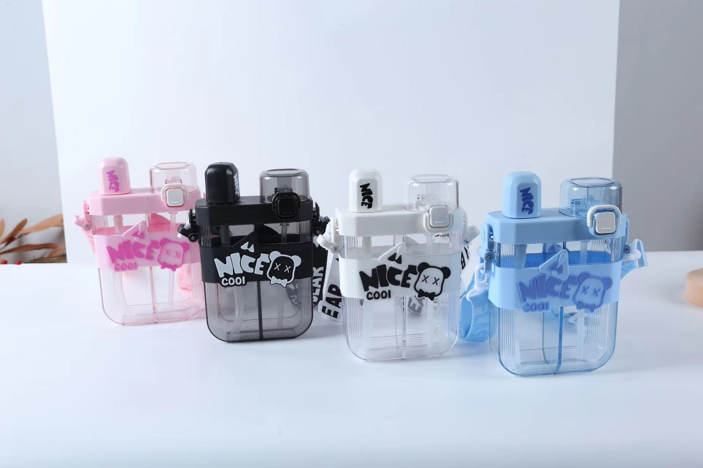 Kids Water Bottle Double Compartment  Dual Drinking Design with Strap (600 ml)