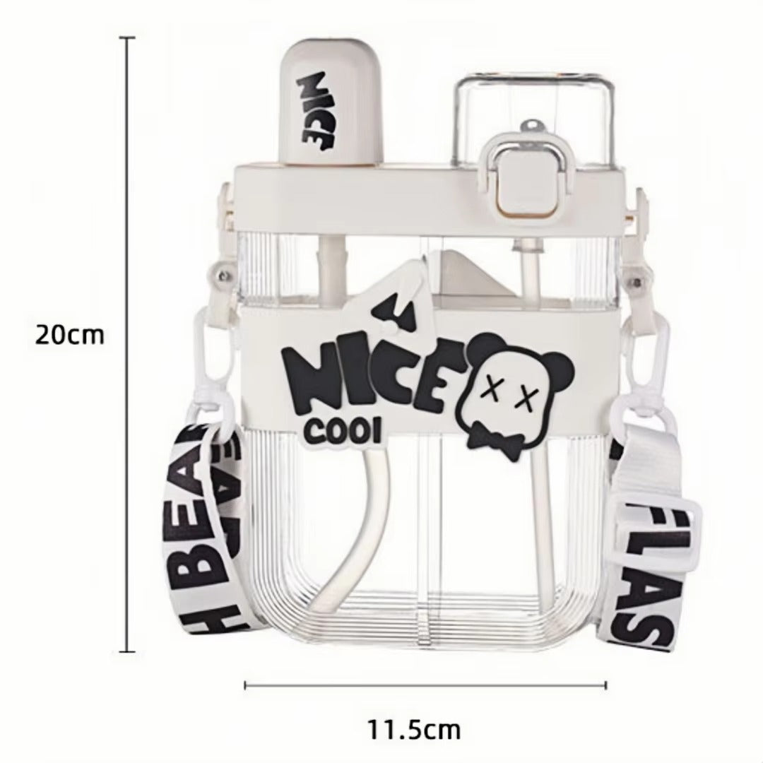 Kids Water Bottle Double Compartment  Dual Drinking Design with Strap (600 ml)