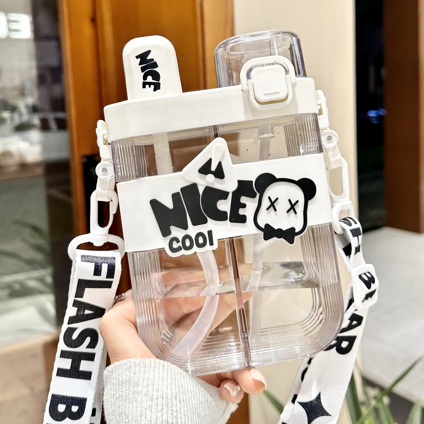 Kids Water Bottle Double Compartment  Dual Drinking Design with Strap (600 ml)