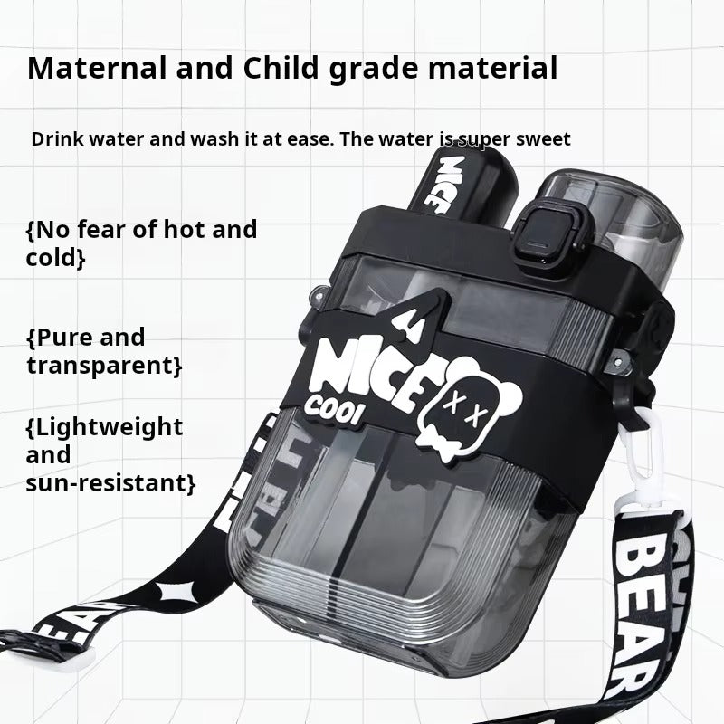 Kids Water Bottle Double Compartment  Dual Drinking Design with Strap (600 ml)