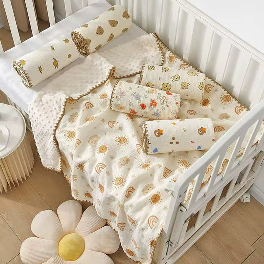 Soft Cotton Crepe + 3D Dot Minky Baby Blanket – 100x100 cm | Cozy, Breathable & Comfortable Infant Blanket