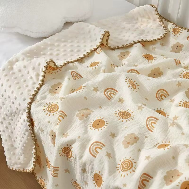 Soft Cotton Crepe + 3D Dot Minky Baby Blanket – 100x100 cm | Cozy, Breathable & Comfortable Infant Blanket
