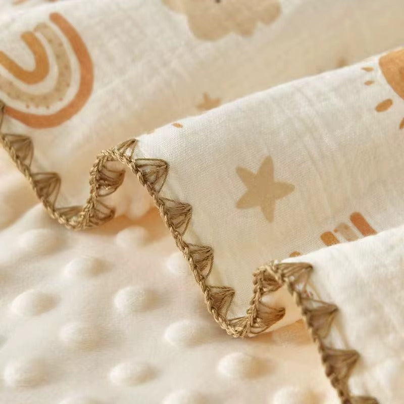 Soft Cotton Crepe + 3D Dot Minky Baby Blanket – 100x100 cm | Cozy, Breathable & Comfortable Infant Blanket