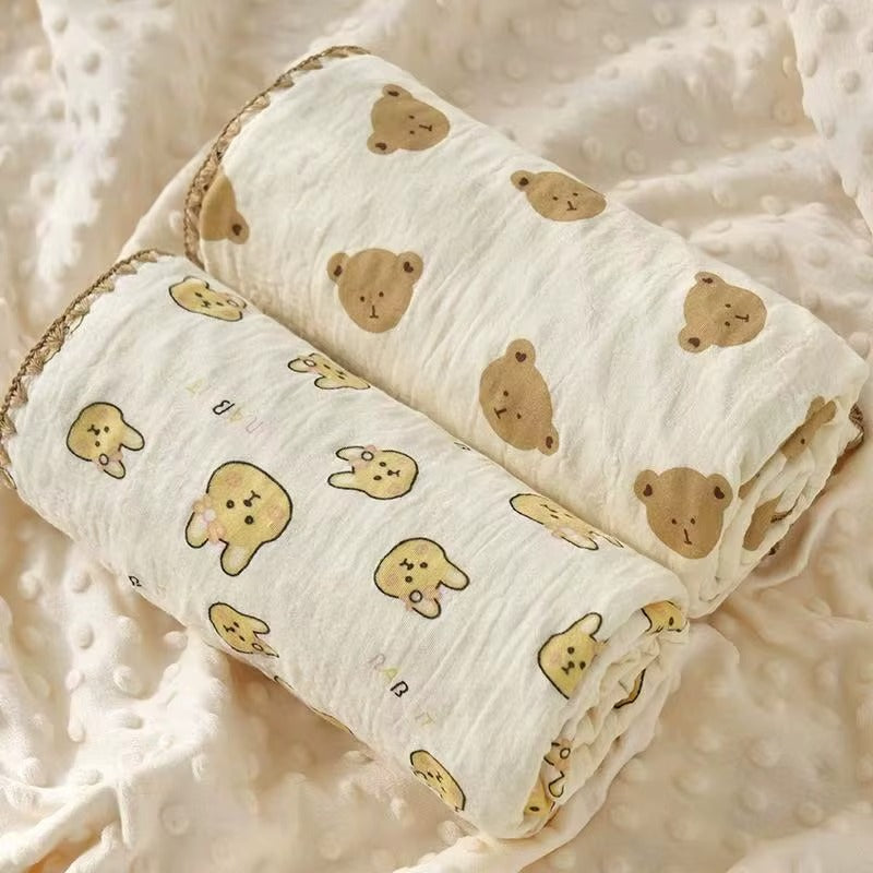 Soft Cotton Crepe + 3D Dot Minky Baby Blanket – 100x100 cm | Cozy, Breathable & Comfortable Infant Blanket