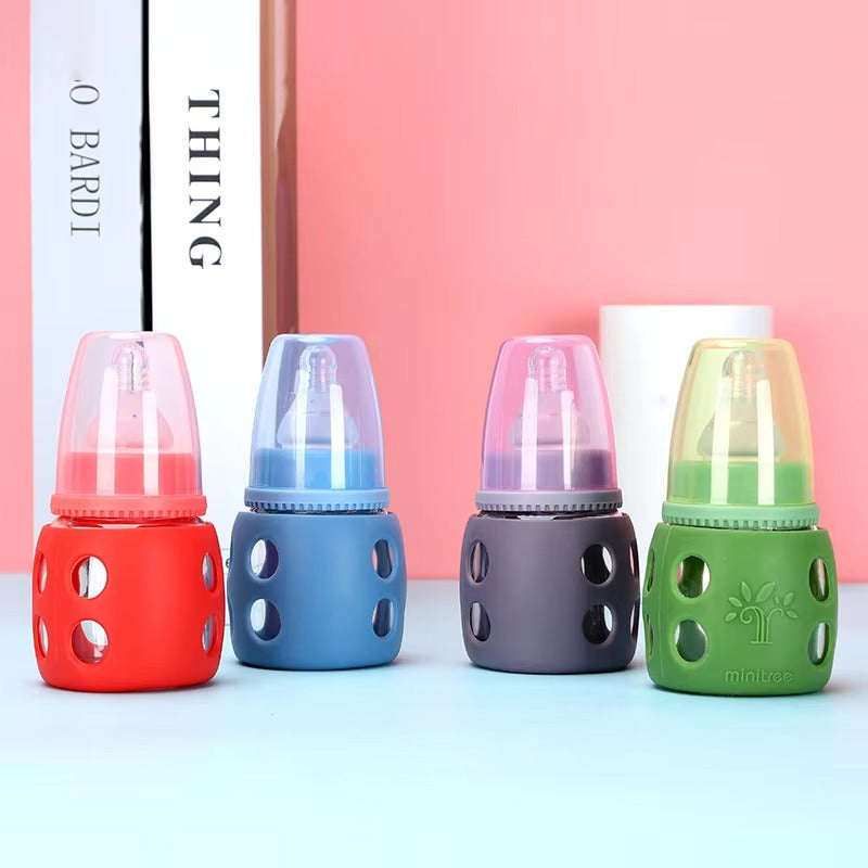MiniTree Glass Feeding Bottle 60mL (2oz) – Regular Neck, BPA-Free, Silicone Sleeve