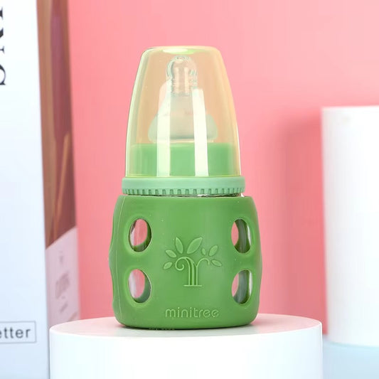 MiniTree Glass Feeding Bottle 60mL (2oz) – Regular Neck, BPA-Free, Silicone Sleeve
