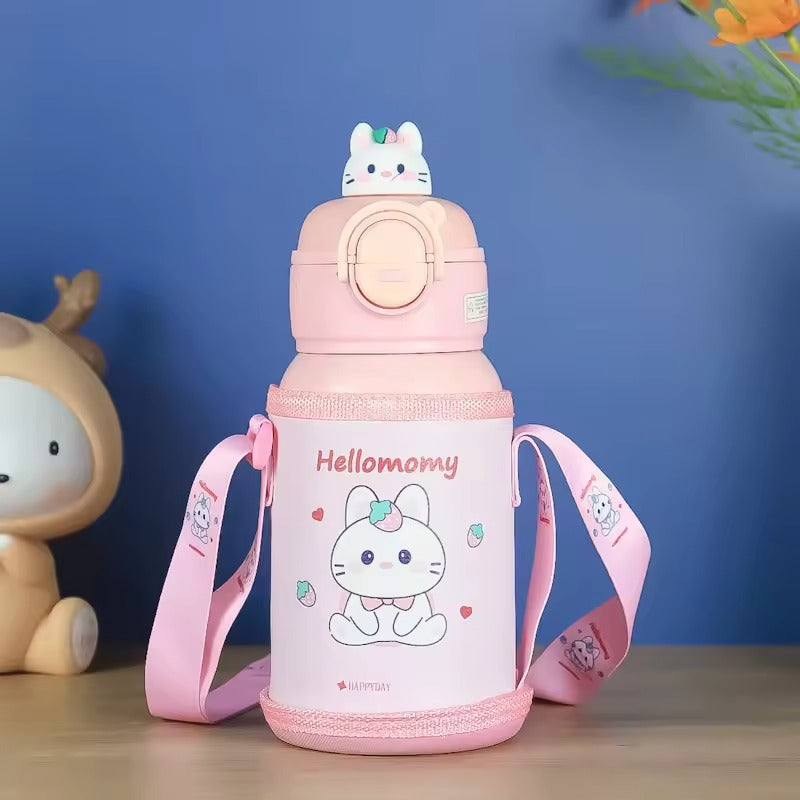 Kids Thermos Bottle 500ml Creative Cartoon Kids Stainless Steel  with Straw