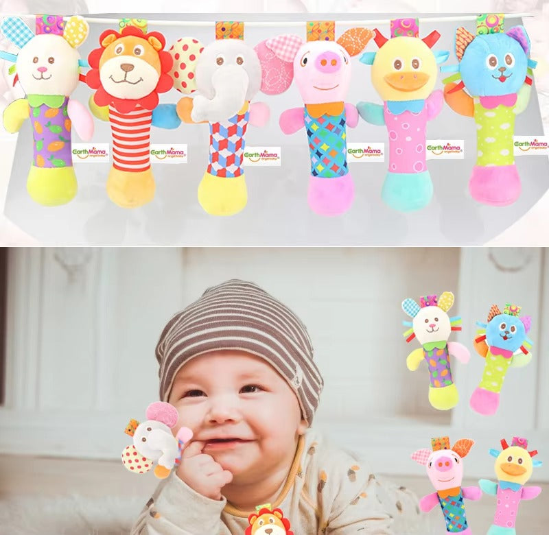 Baby Rattle Toy Soft Plush  with Musical Bell – Handheld Stick Rattle