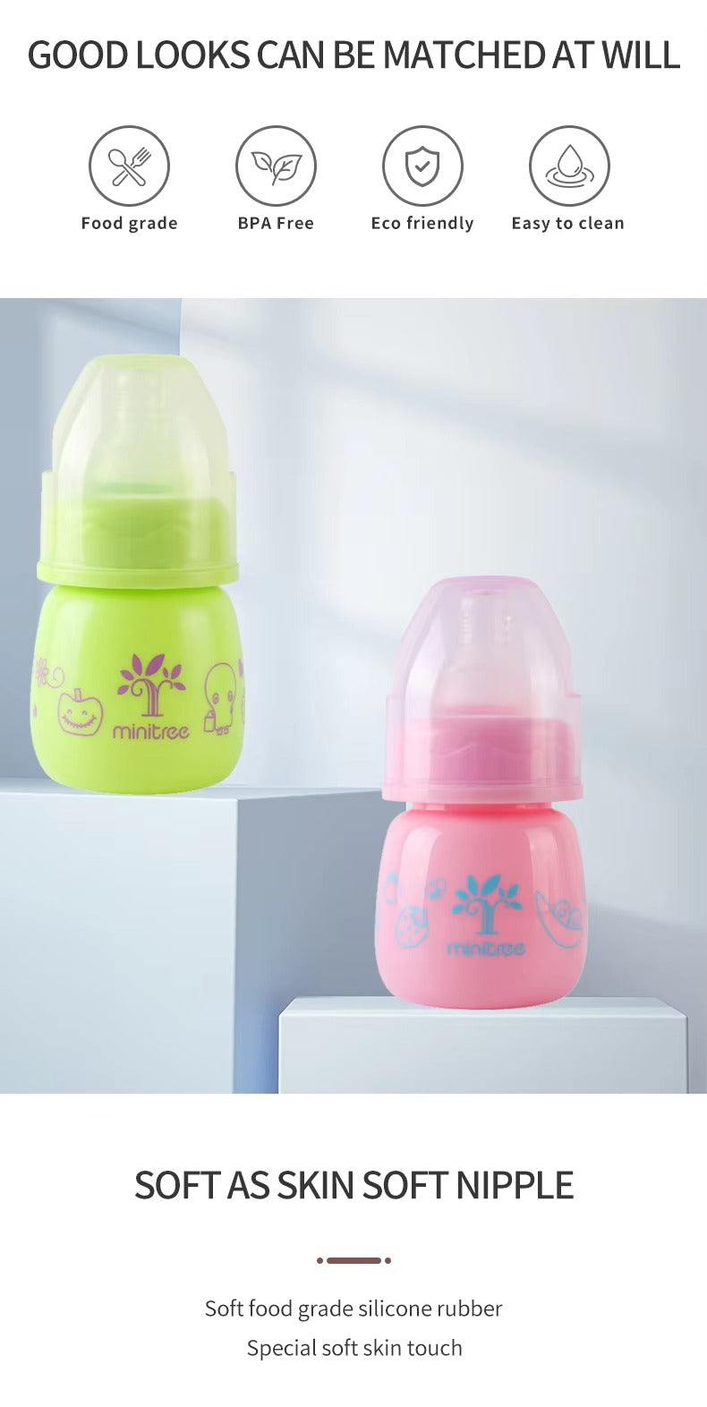 MiniTree Baby Feeding Bottle 60mL (0+ Months) – BPA-Free with Soft Nipple (Color Variants)