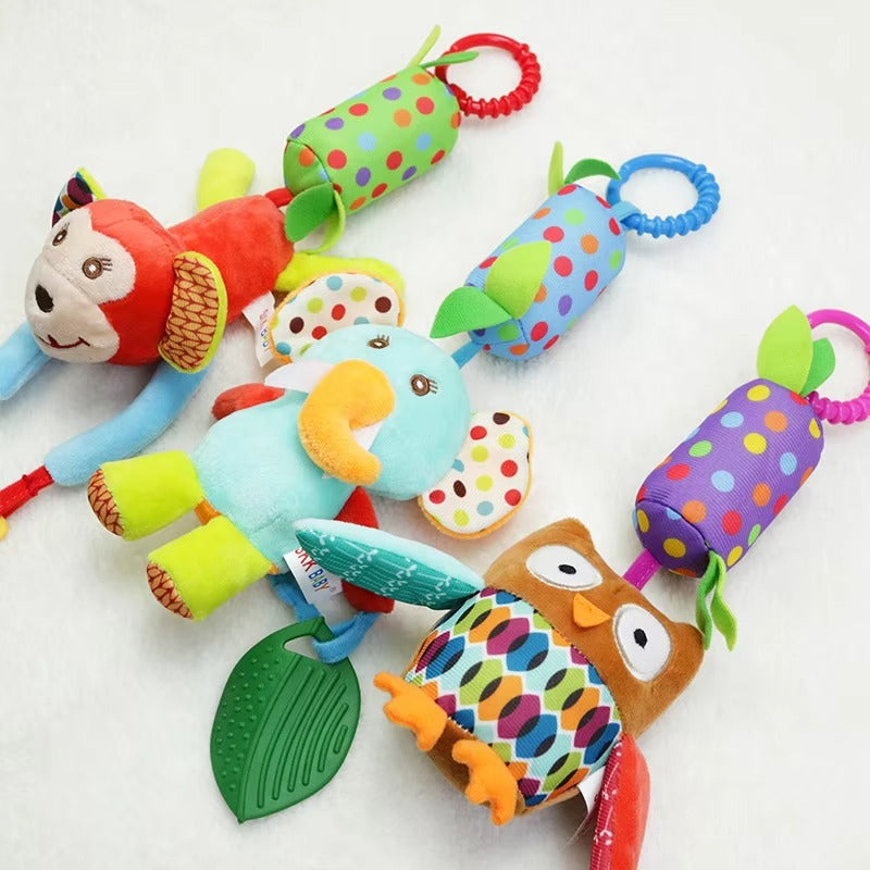 Wind Chime Plush Toy Hanging Musical Wind Chime Plush Toy Set with Teether – Animal Character Crib & Stroller Toy for Babies