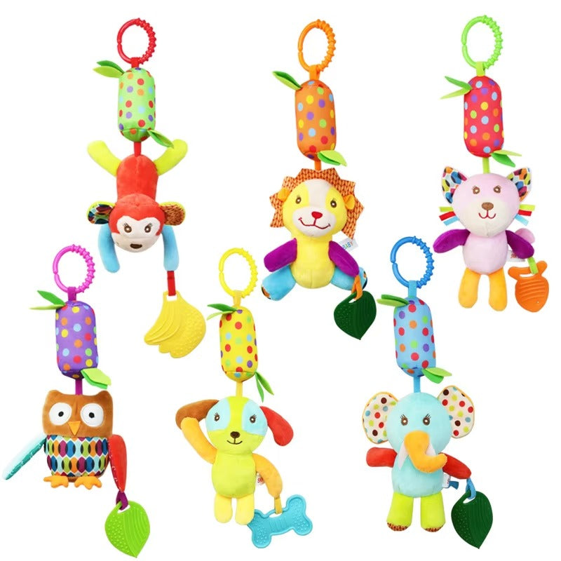 Wind Chime Plush Toy Hanging Musical Wind Chime Plush Toy Set with Teether – Animal Character Crib & Stroller Toy for Babies