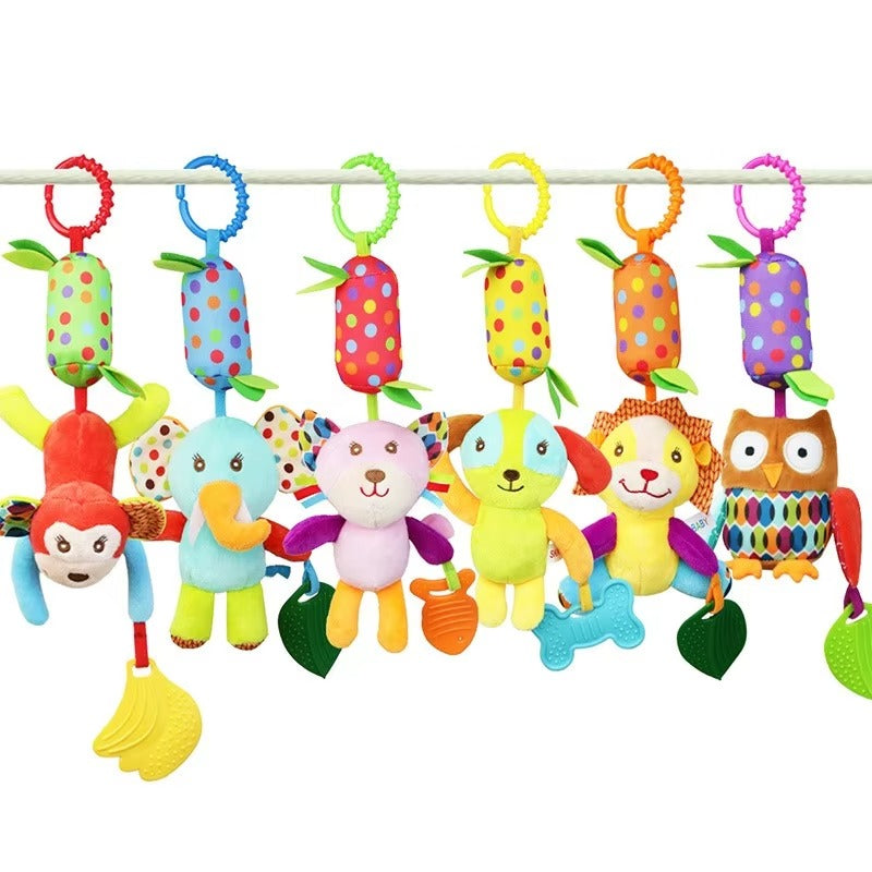 Wind Chime Plush Toy Hanging Musical Wind Chime Plush Toy Set with Teether – Animal Character Crib & Stroller Toy for Babies
