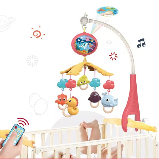Baby Crib Mobile with Ocean Theme, Remote Control, Projector Light, Hanging Sea Animal Toys