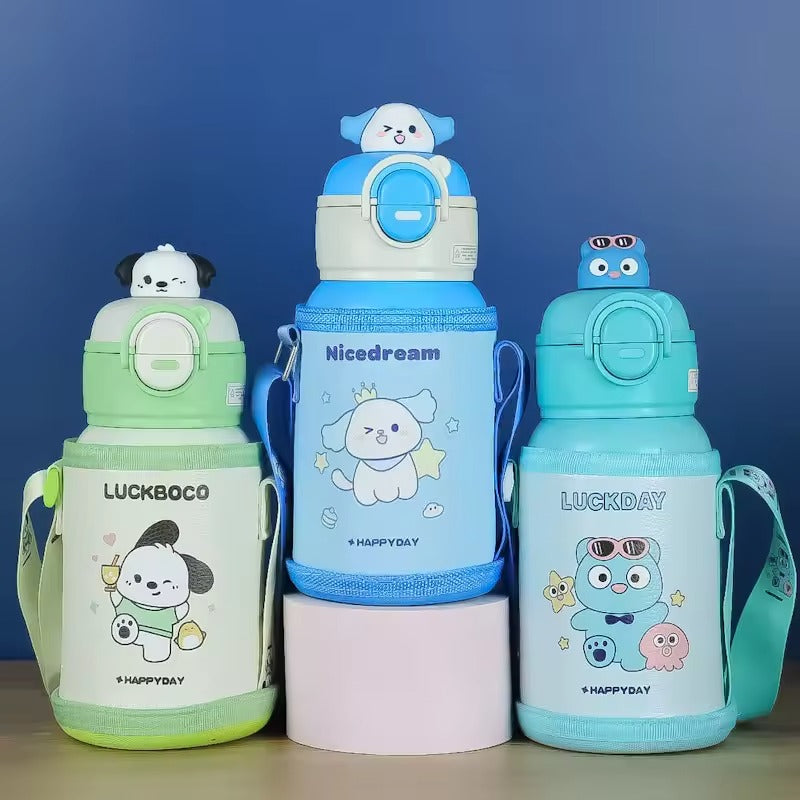 Kids Thermos Bottle 500ml Creative Cartoon Kids Stainless Steel  with Straw