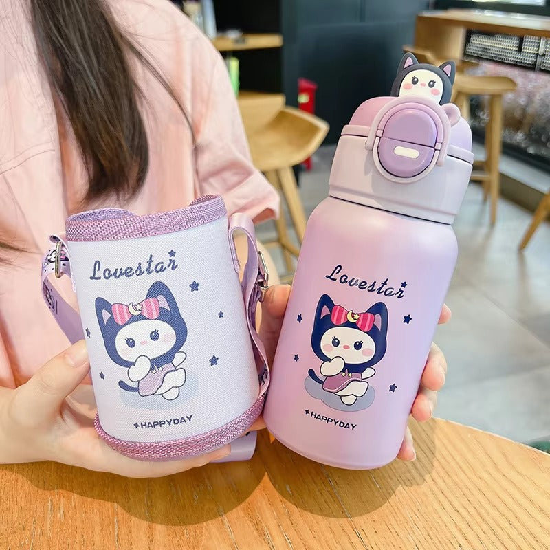 Kids Thermos Bottle 500ml Creative Cartoon Kids Stainless Steel  with Straw