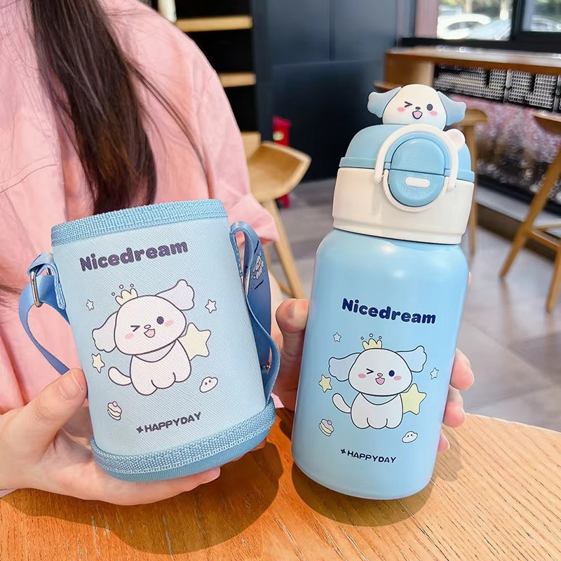 Kids Thermos Bottle 500ml Creative Cartoon Kids Stainless Steel  with Straw