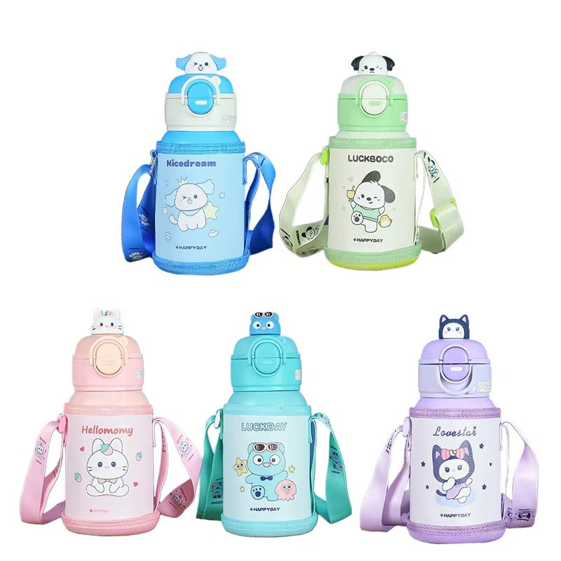 Kids Thermos Bottle 500ml Creative Cartoon Kids Stainless Steel  with Straw