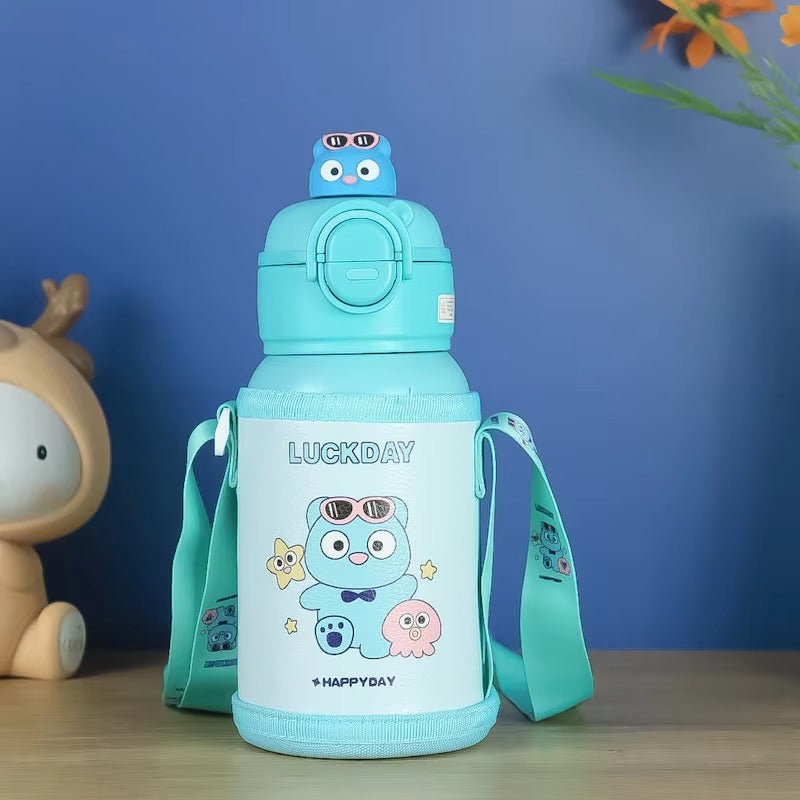 Kids Thermos Bottle 500ml Creative Cartoon Kids Stainless Steel  with Straw