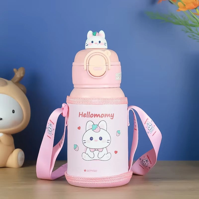 Kids Thermos Bottle 500ml Creative Cartoon Kids Stainless Steel  with Straw