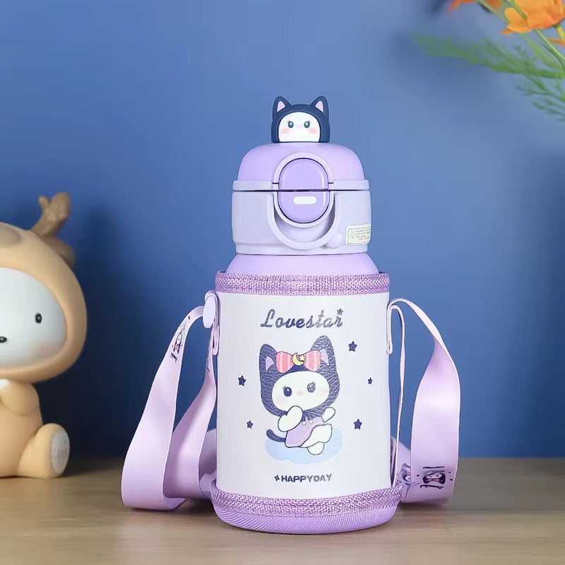 Kids Thermos Bottle 500ml Creative Cartoon Kids Stainless Steel  with Straw