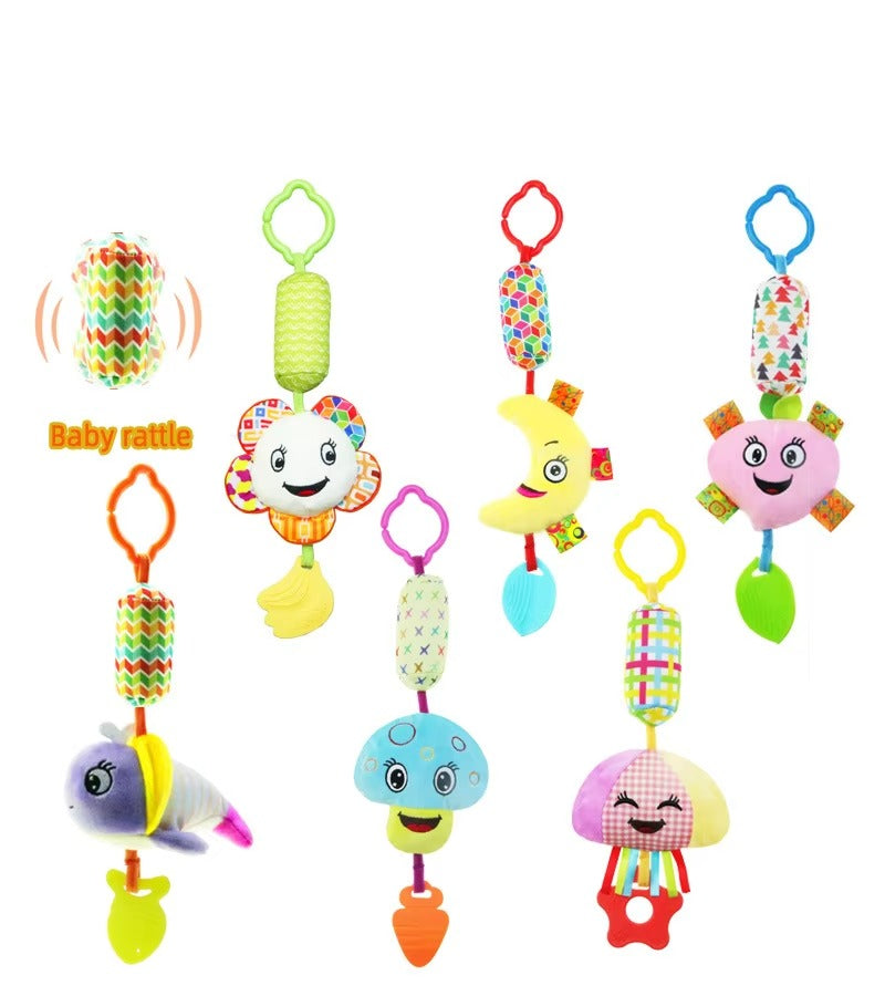 Baby Rattles Plush Sensory Crinkle Toy with Teether